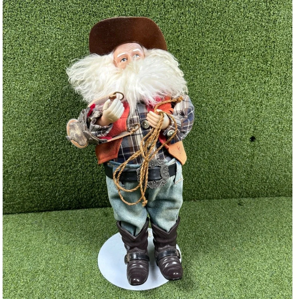 Vintage Cowboy Santa Doll Western Christmas‎ Figurine 12in Decor Collectible